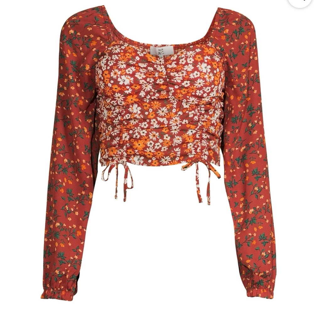Madden NYC Floral Shirred Print Peasant Top Size Large Bohemian Cottagecore - Picture 10 of 10